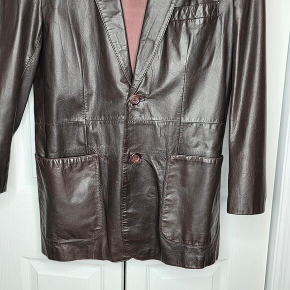 Vintage 90s Cellini Collection Men's Brown Leather Jacket Sz 40L - Picture 6 of 11